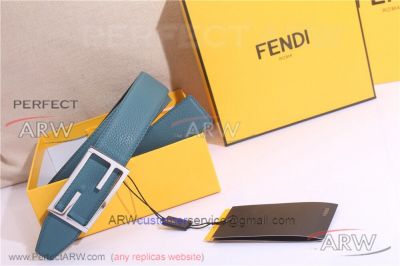 AAA Fake Fendi Blue And Black Leather Belt - Skeleton Buckle In SS 